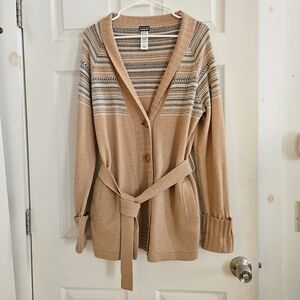 Patagonia Nordic Tan and Gray Women's XL Lambswool Cardigan Sweater